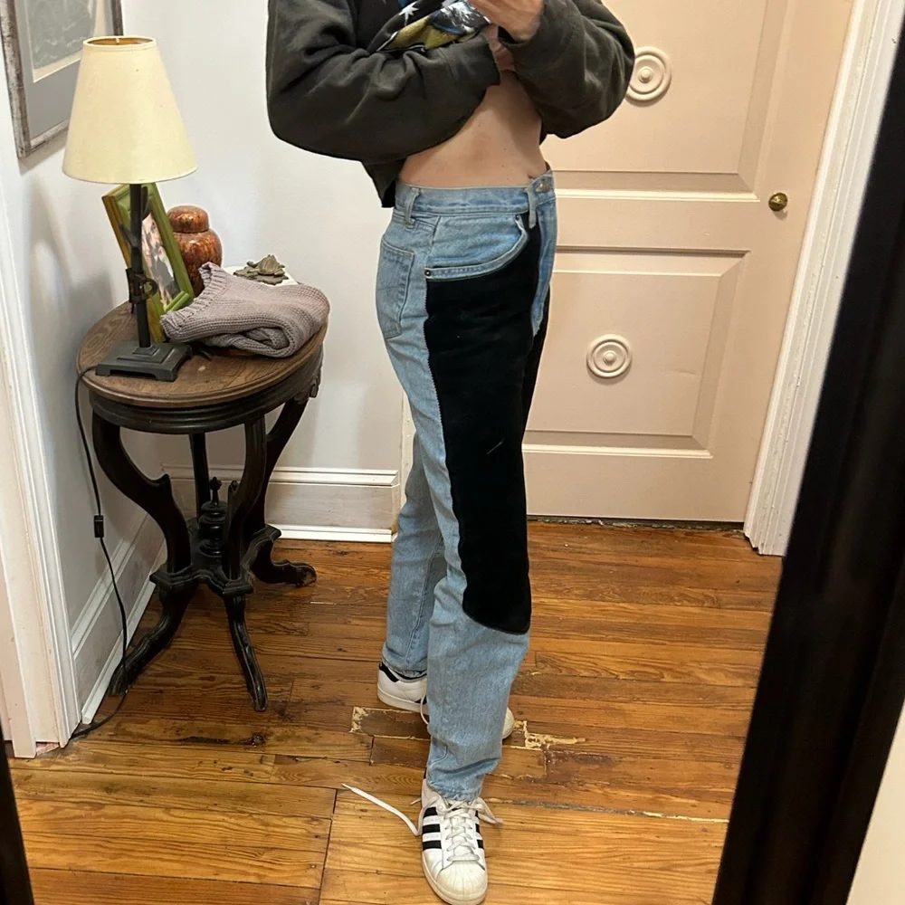 SUPER BAD A$$ vintage 80s high waist NO STRETCH jeans black suede chaps RARE - Picture 9 of 9
